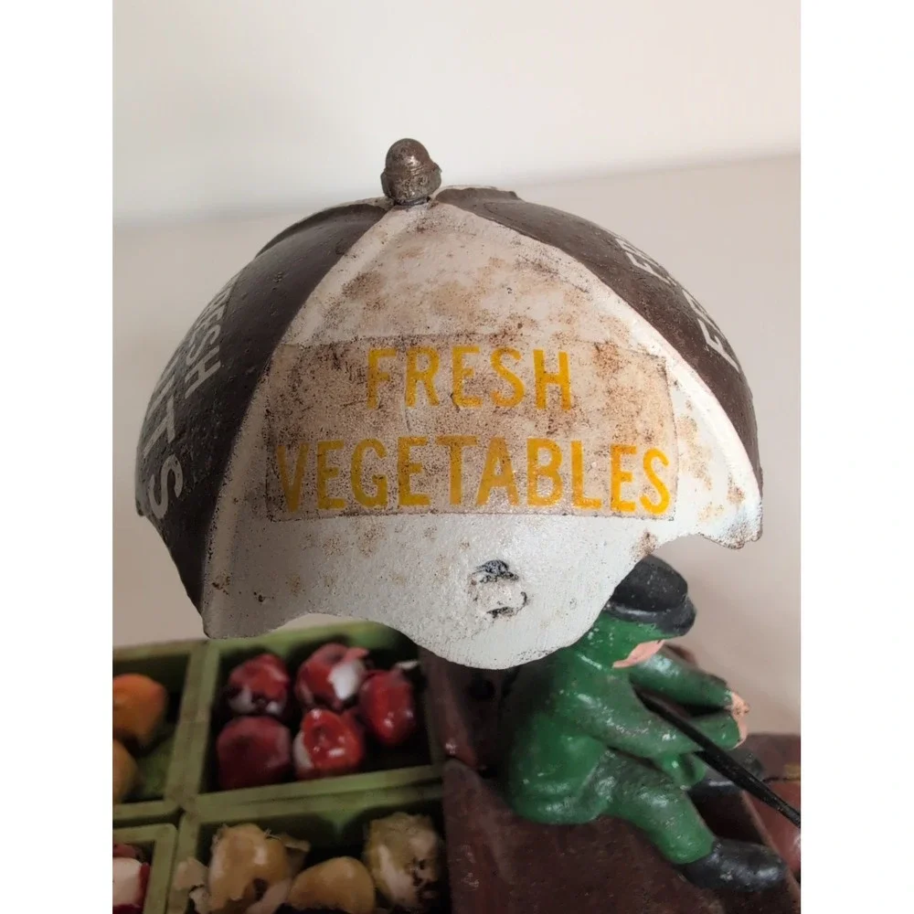 ANTIQUE Cast Iron Fruit Vegetable Wagon Horses Vintage Rustic Primitive Driver